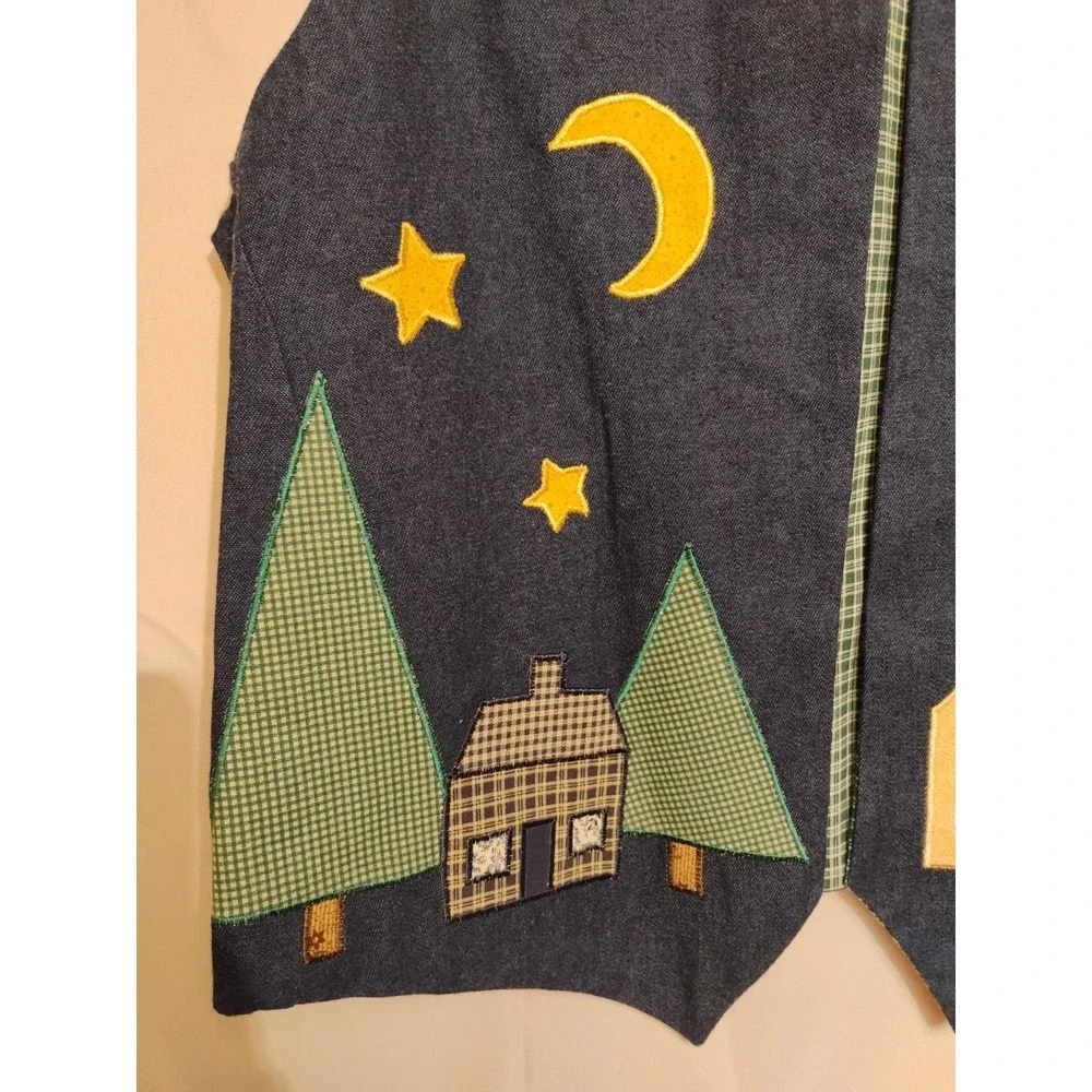 Brand New Handmade Women's MEDIUM M Denim Night‎ Moon Stars Town Church Vest